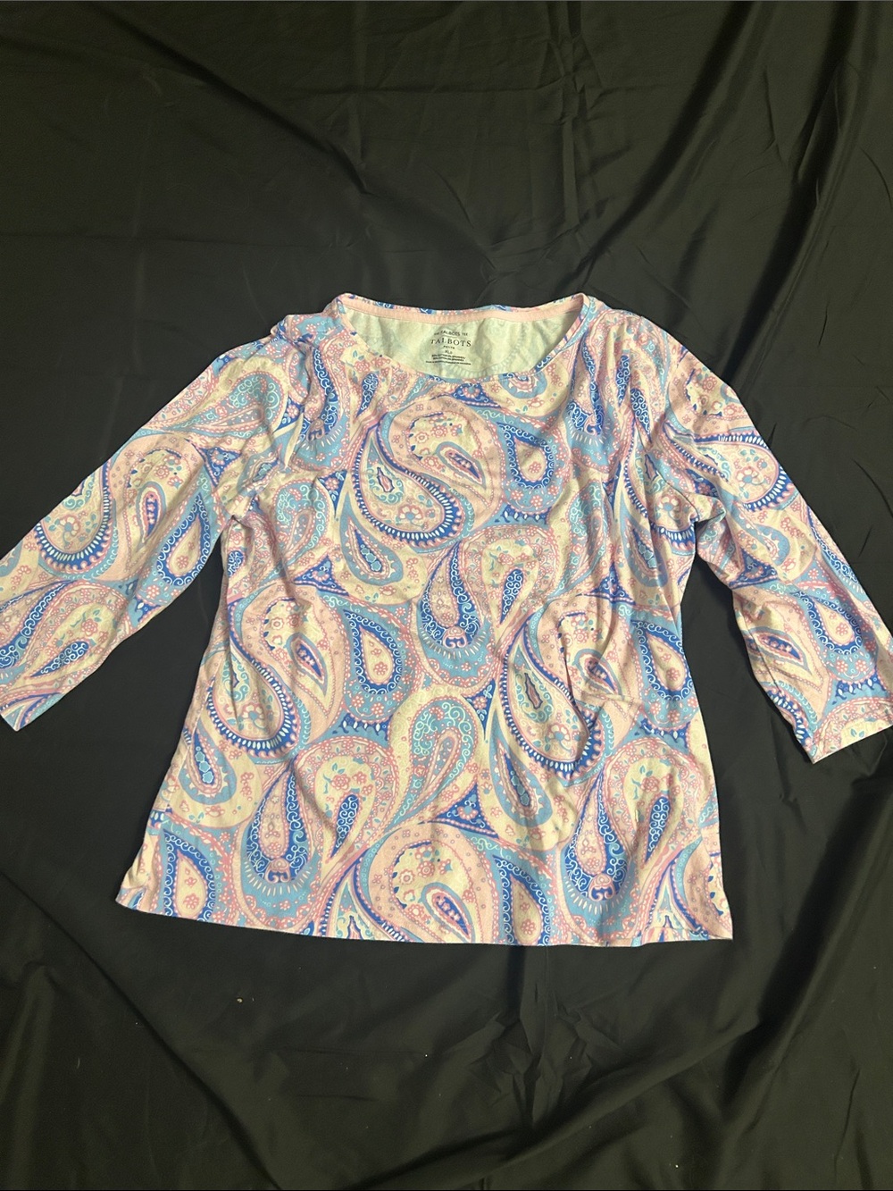 Paisley Print 3/4 Sleeve Women's Top - Pink & Blue